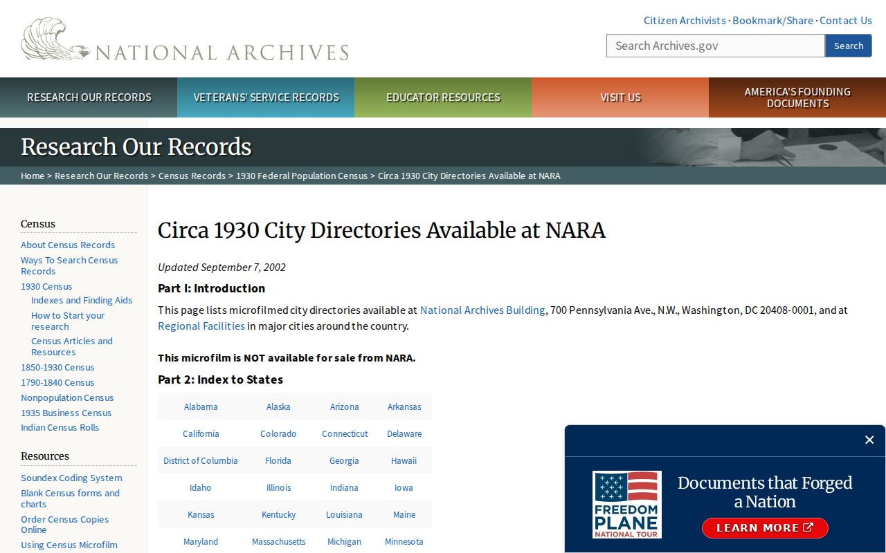 NARA Modesto city directory microfilm inventory for historical research