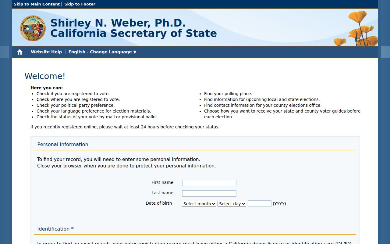 Modesto residents directory California voter status authentication