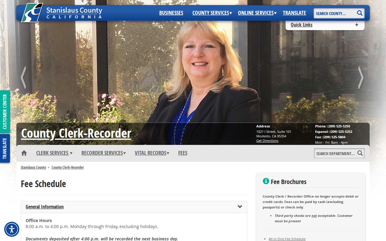 Modesto previous residents Clerk Recorder fee schedule