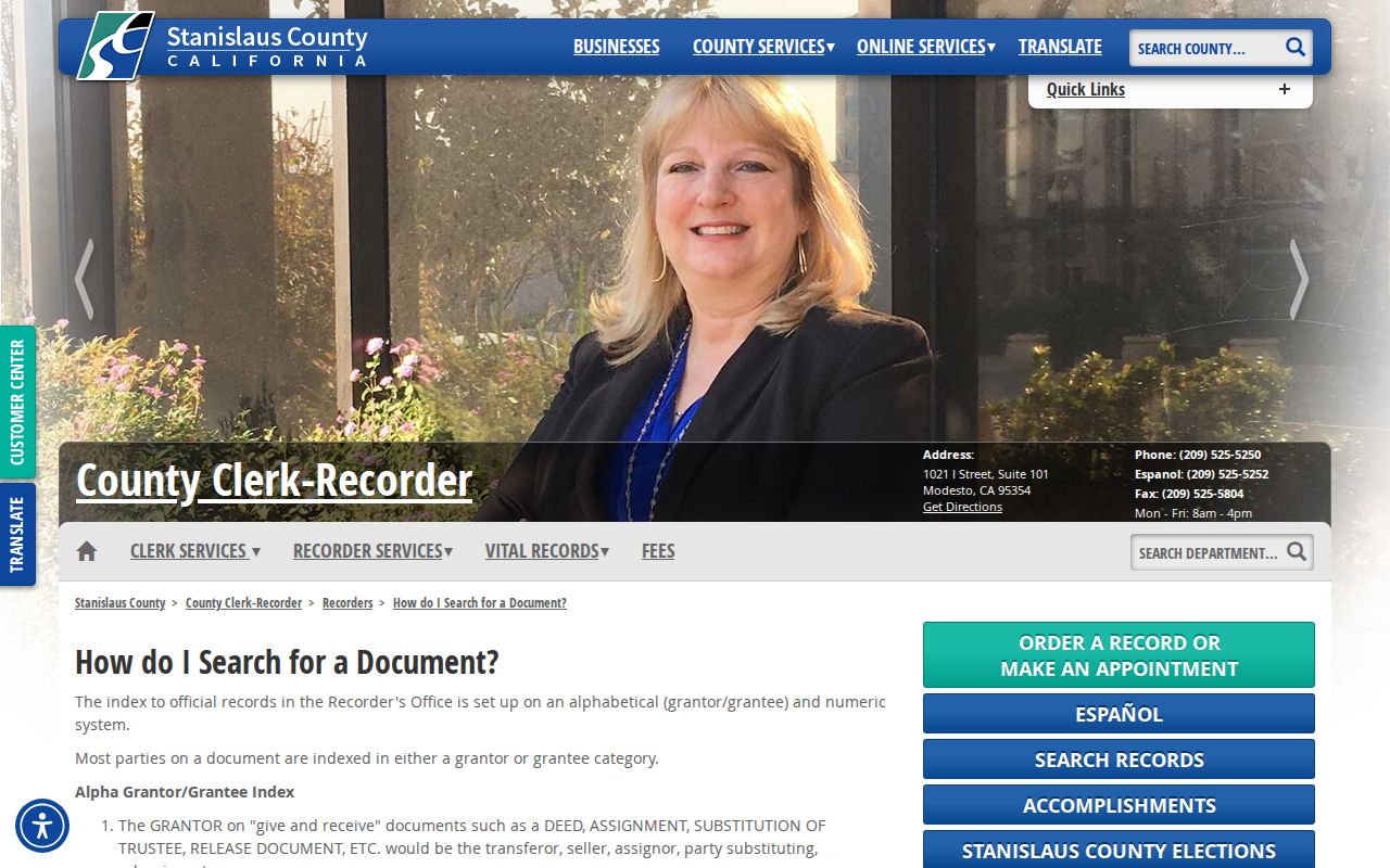 Modesto previous residents grantor grantee record search guide