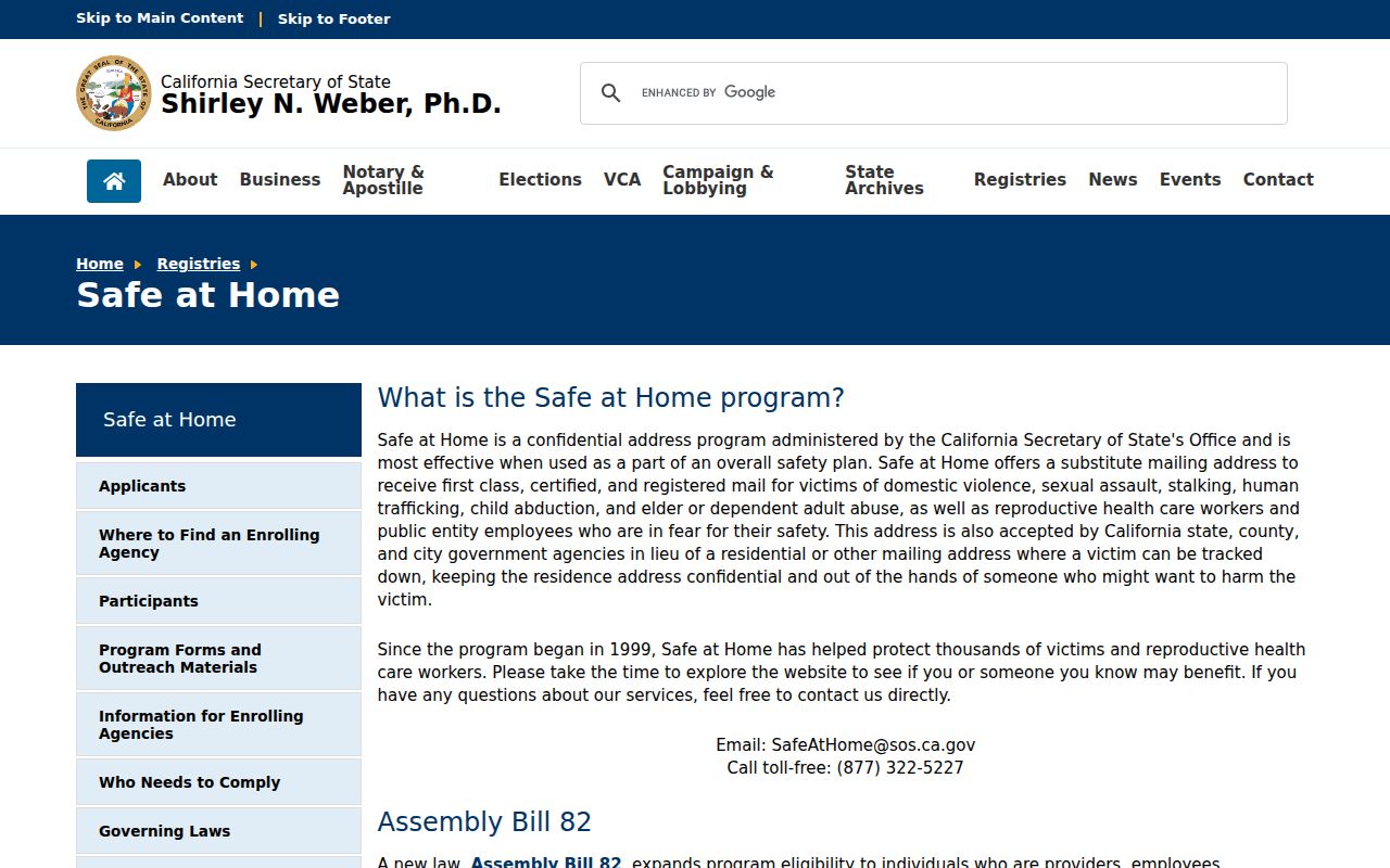 California Safe at Home information relevant to Modesto ZIP searches