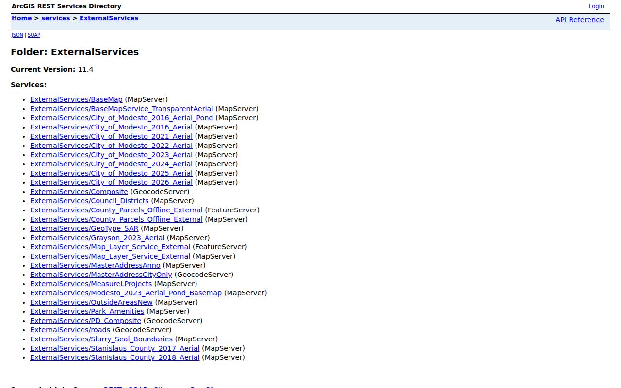 Modesto GIS service catalog for ZIP jurisdiction research