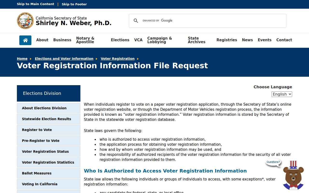 California voter file request information for Modesto ZIP research